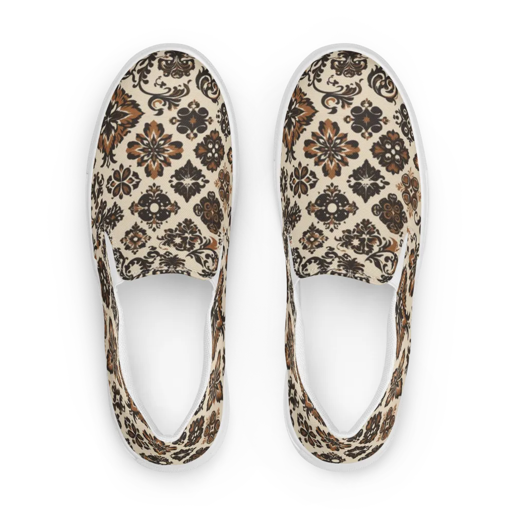 Cinnamon Damask on Men's Slip-On Canvas Shoes — Front