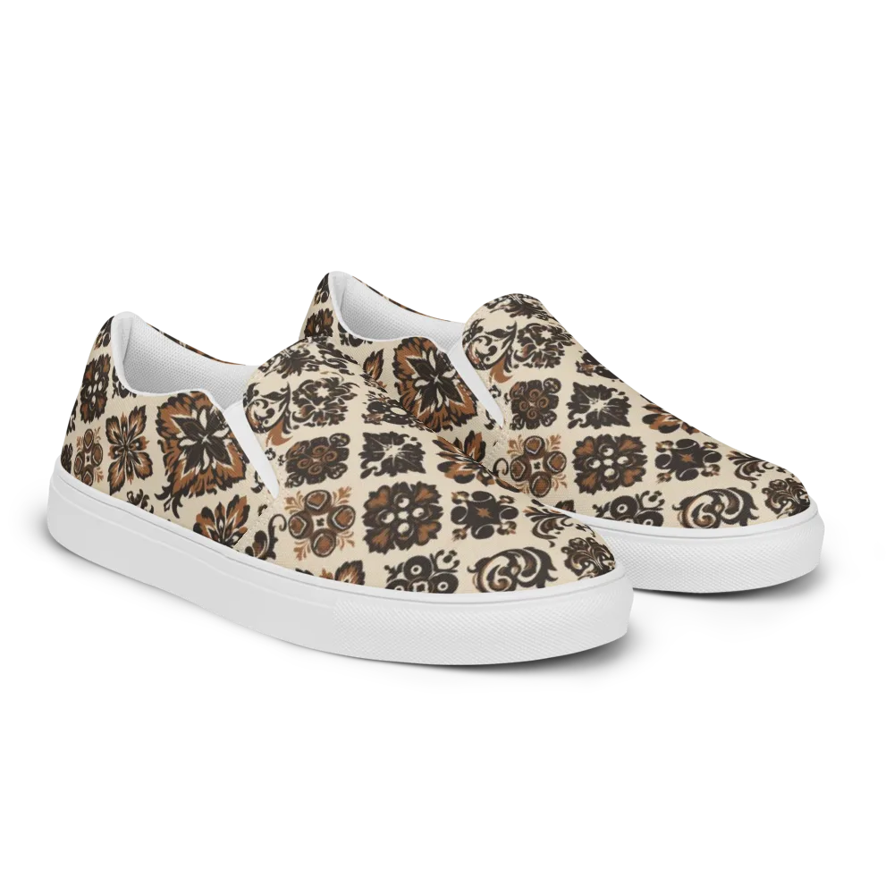Cinnamon Damask on Men's Slip-On Canvas Shoes — Right Front