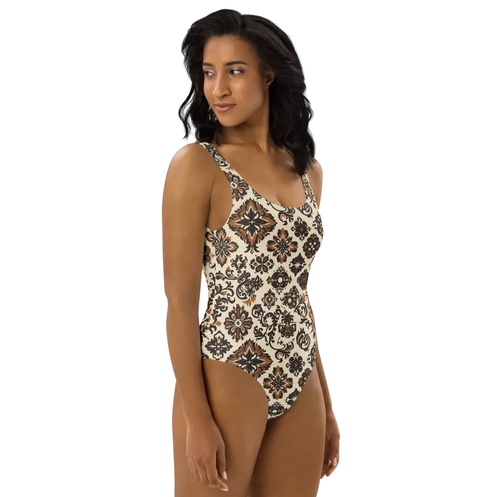 Cinnamon Damask on One-Piece Swimsuit — Right