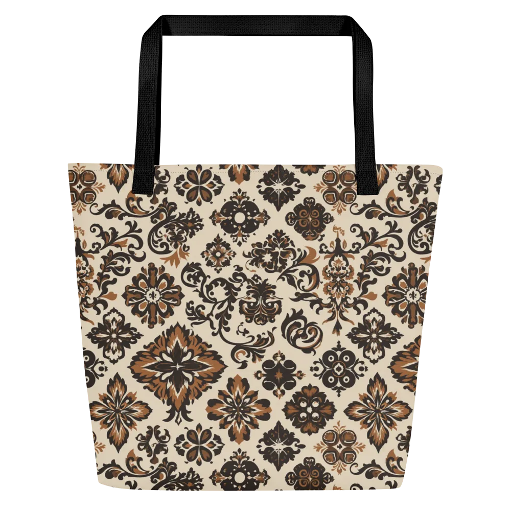 Cinnamon Damask on Large Tote Bag W/ Pocket — Front