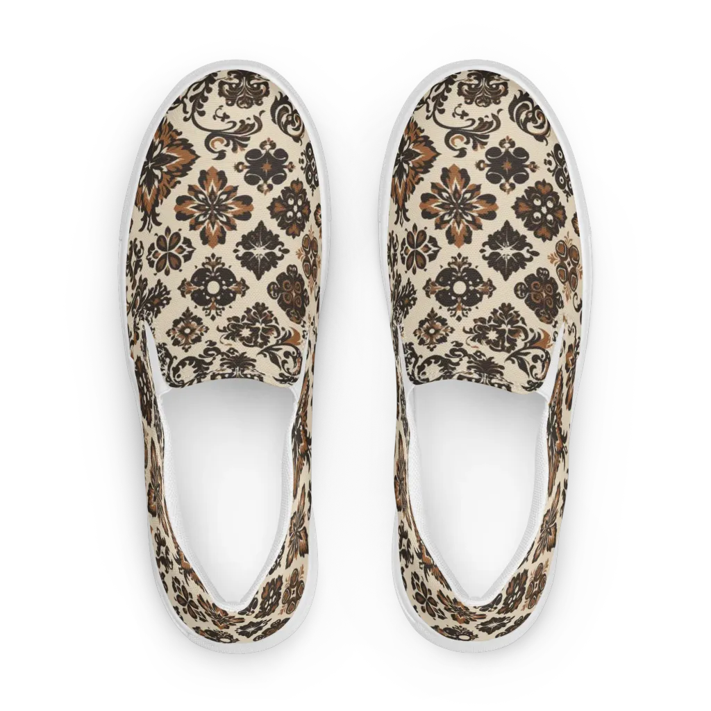Cinnamon Damask on Women's Slip-On Canvas Shoes — Front