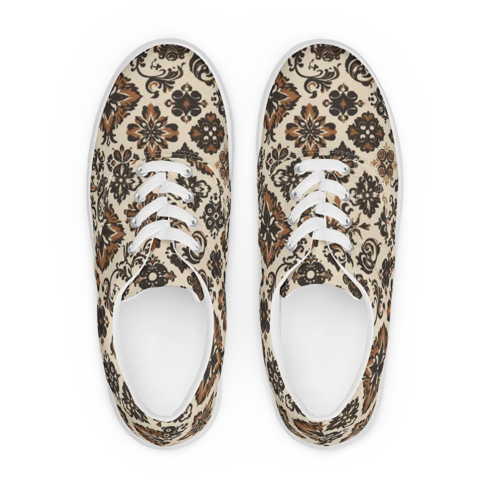 Cinnamon Damask on Men's Lace-Up Canvas Shoes — Front