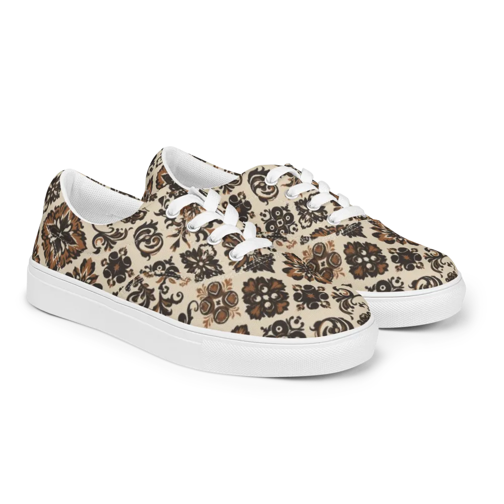 Cinnamon Damask on Men's Lace-Up Canvas Shoes — Right Front