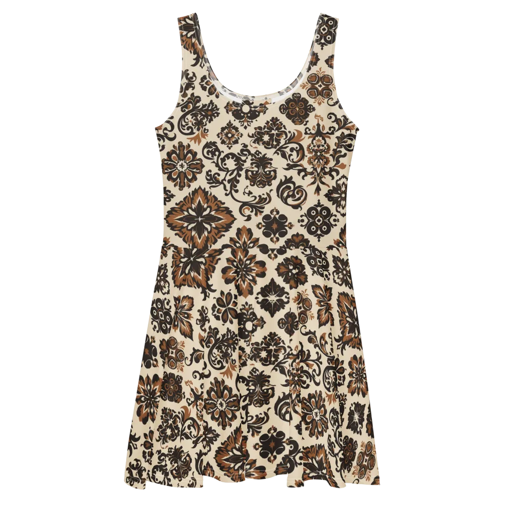 Cinnamon Damask on Skater Dress — Front
