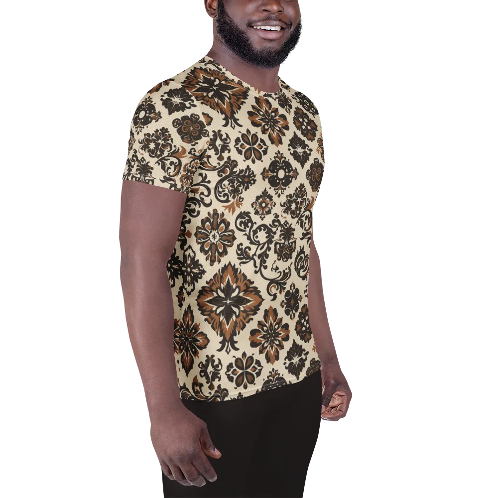 Cinnamon Damask on Men's Athletic T-Shirt — Right