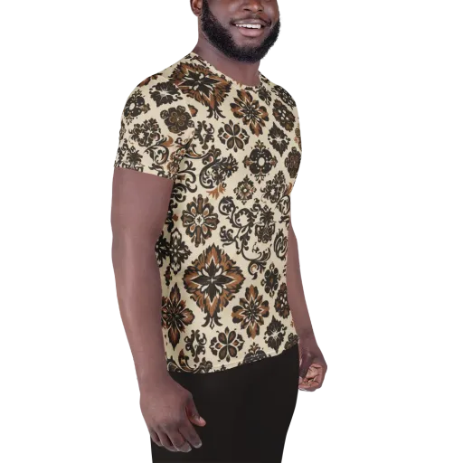 Cinnamon Damask on a Men's Athletic T-Shirt