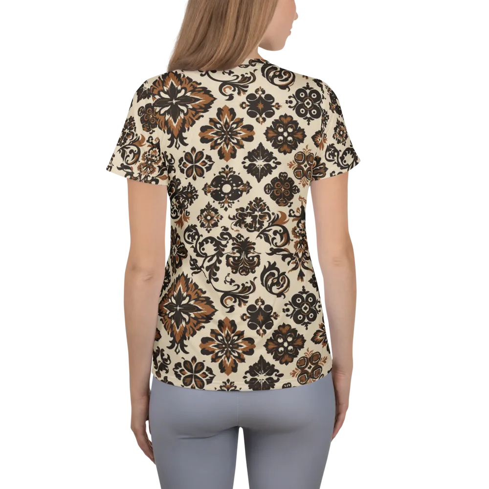Cinnamon Damask on Women's Athletic T-Shirt — Back