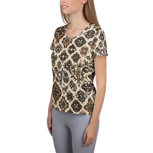 Cinnamon Damask on a Women's Athletic T-Shirt
