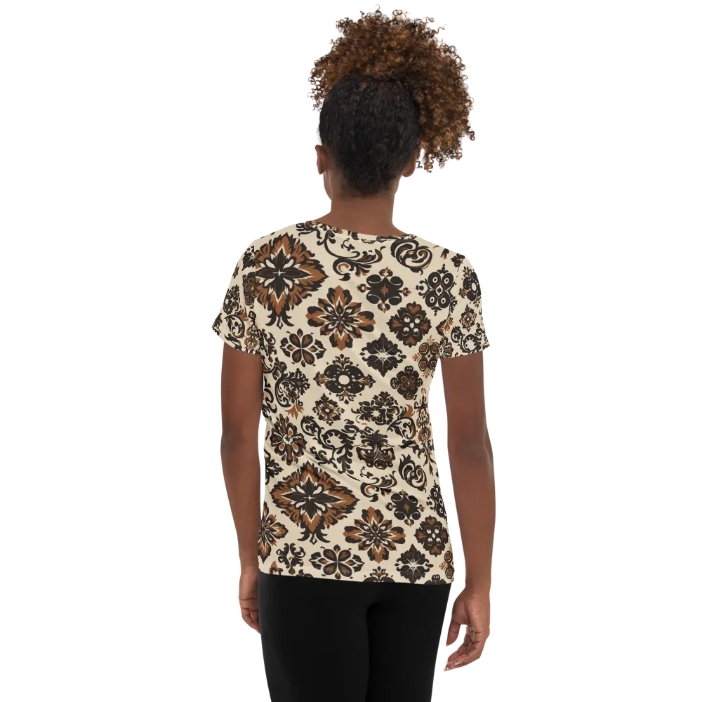 Cinnamon Damask on Women's Athletic T-Shirt — Back