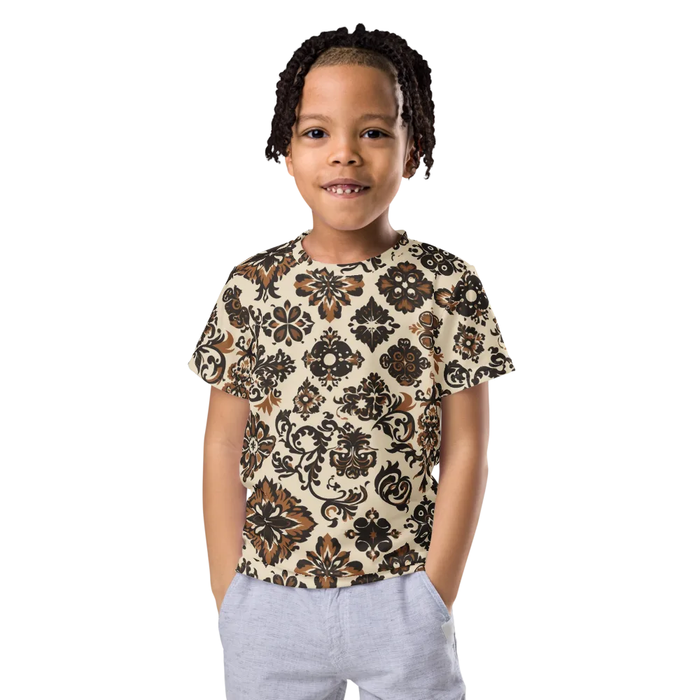 Cinnamon Damask on Kids Crew Neck T-Shirt — Front