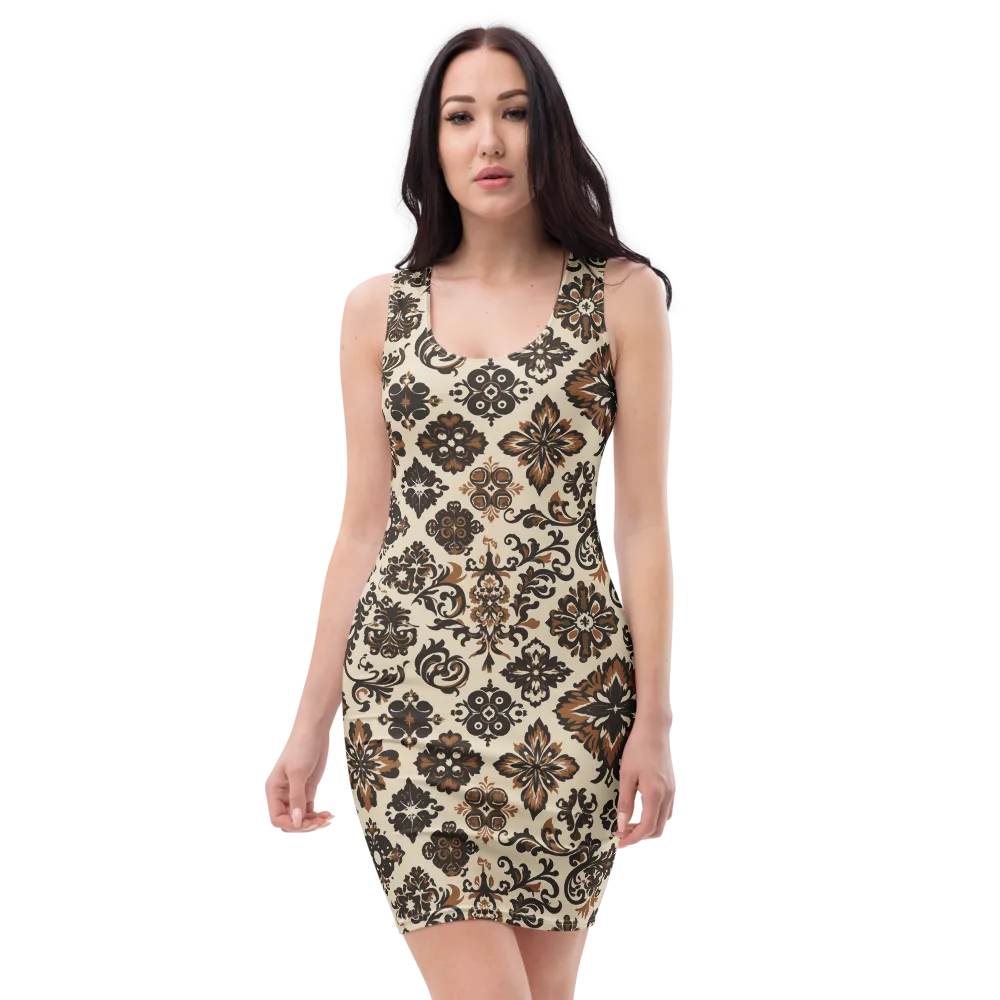 Cinnamon Damask on Bodycon Dress — Front