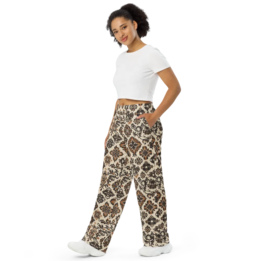 Cinnamon Damask on Wide-Leg Pants — Left Front