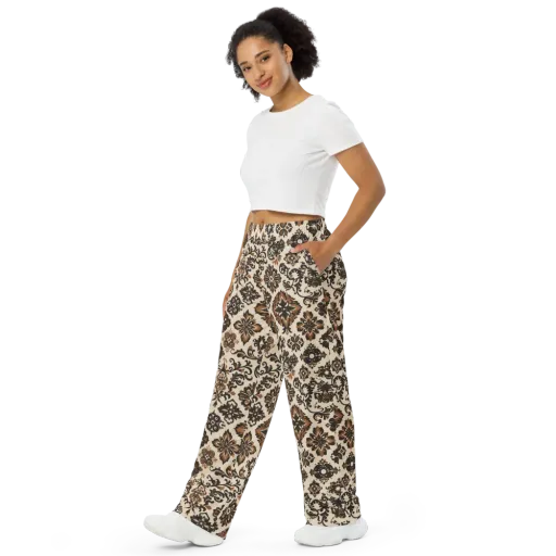 Cinnamon Damask on a Wide-Leg Pants