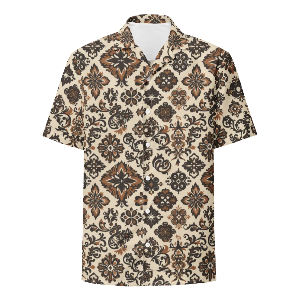 Cinnamon Damask on Button Shirt — Front