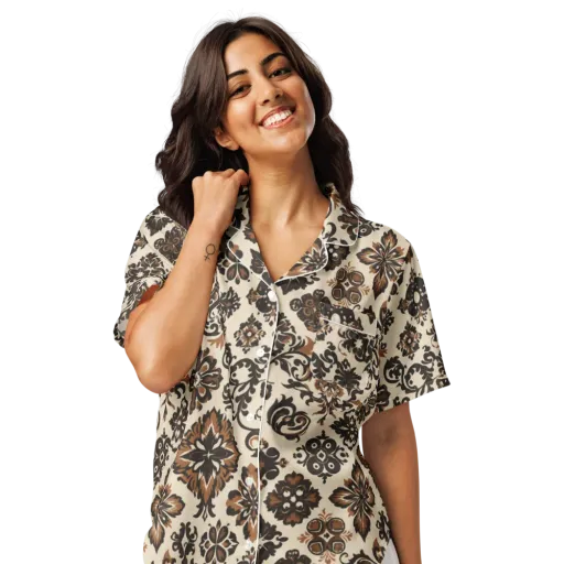 Cinnamon Damask on a Women's Short Sleeve Pajama Top