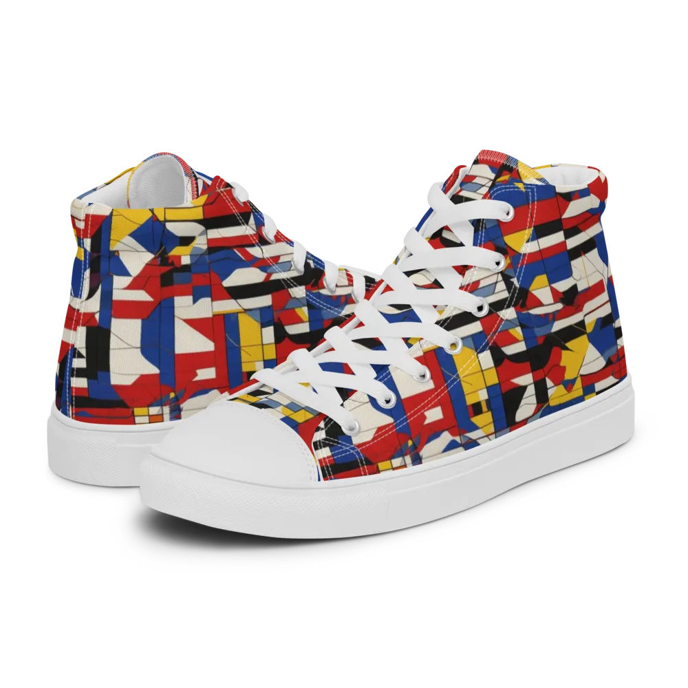 Chromatic Blueprint on Men's High Top Canvas Shoes — Left