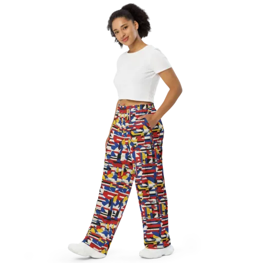 Chromatic Blueprint on a Wide-Leg Pants