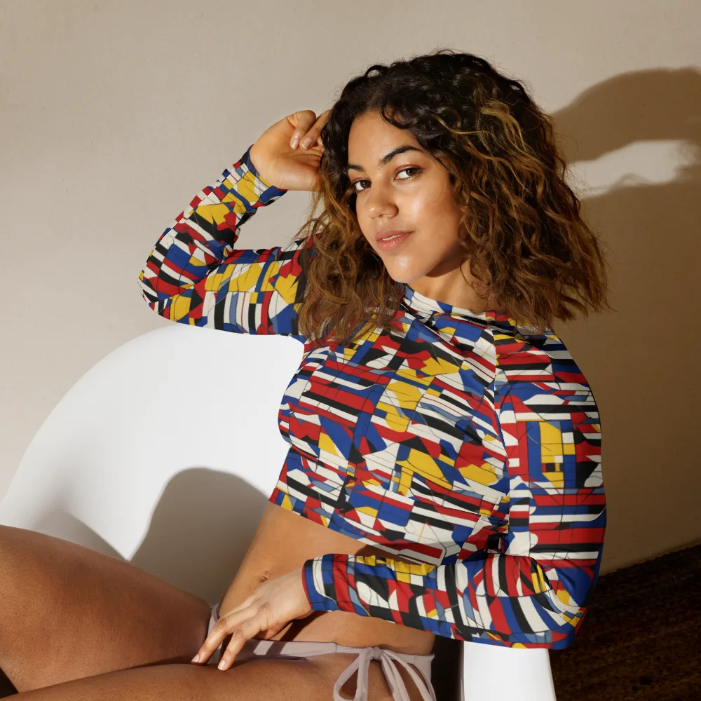 Chromatic Blueprint on Long Sleeve Crop Top — Left Front