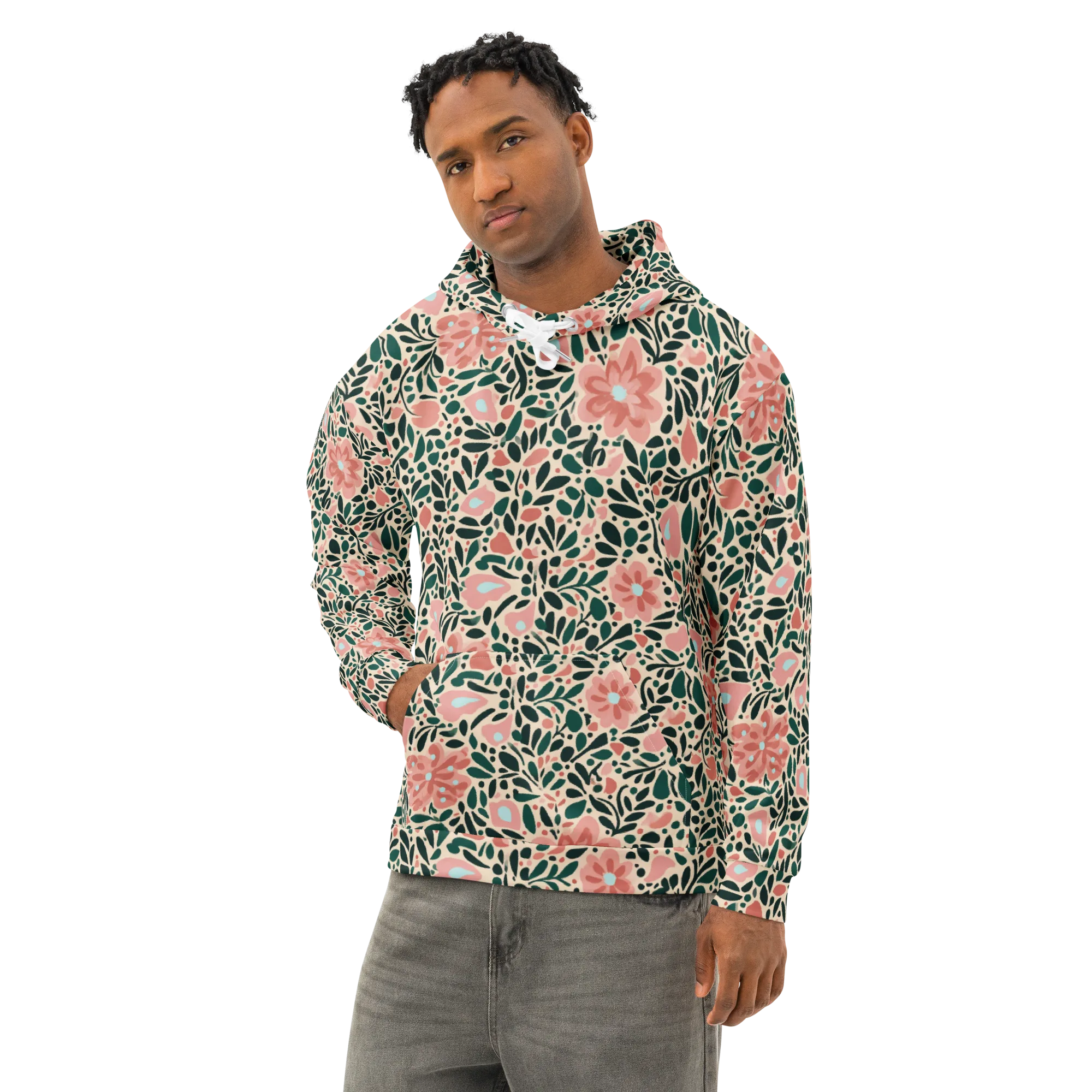 Rosewater Meadow on Cotton Hoodie — Left Front