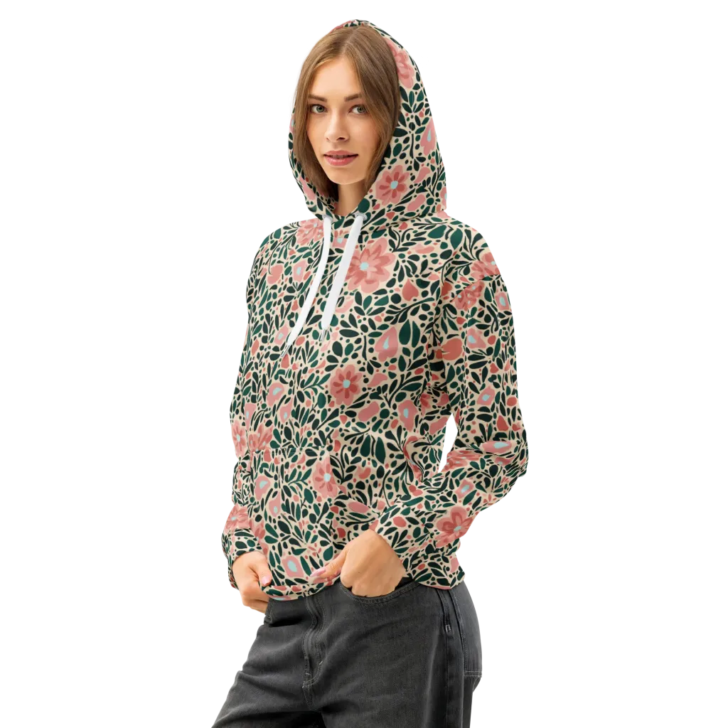 Rosewater Meadow on Cotton Hoodie — Left Front