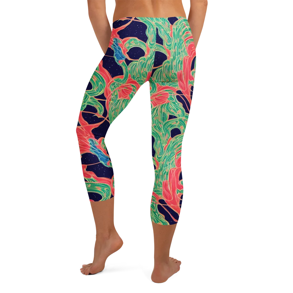 Midnight Jungle on Capri Leggings — Back