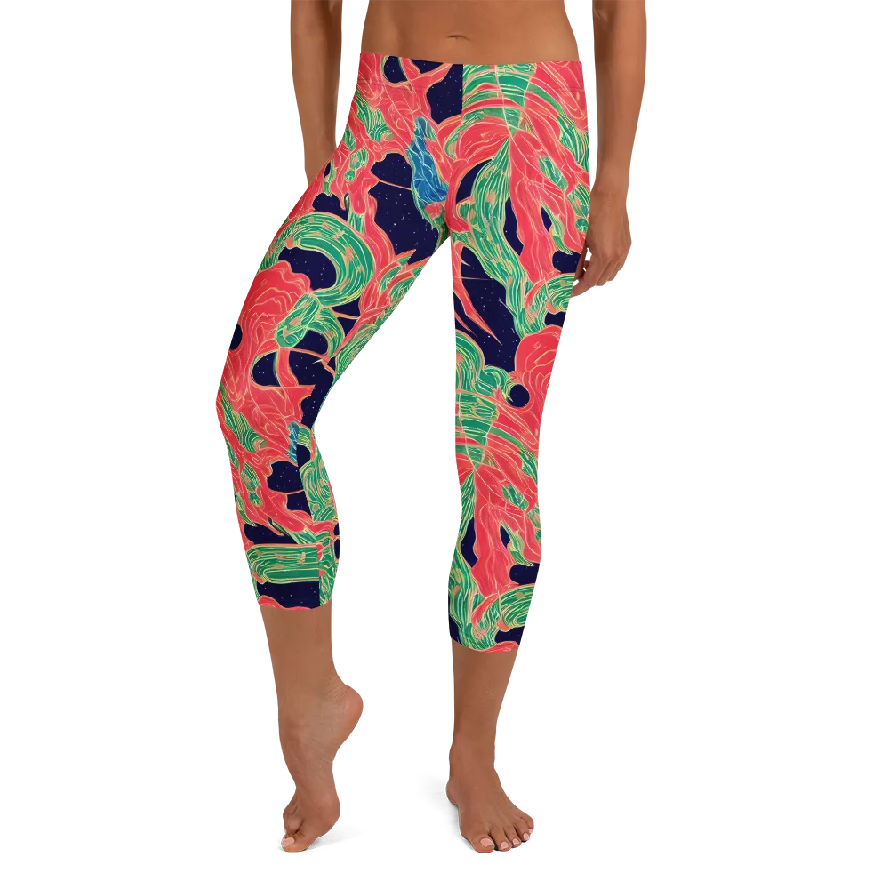 Midnight Jungle on Capri Leggings — Front
