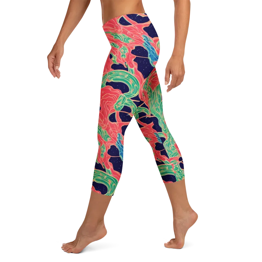 Midnight Jungle on Capri Leggings — Left
