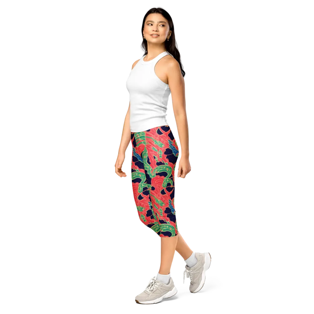 Midnight Jungle on Capri Leggings — Left Front