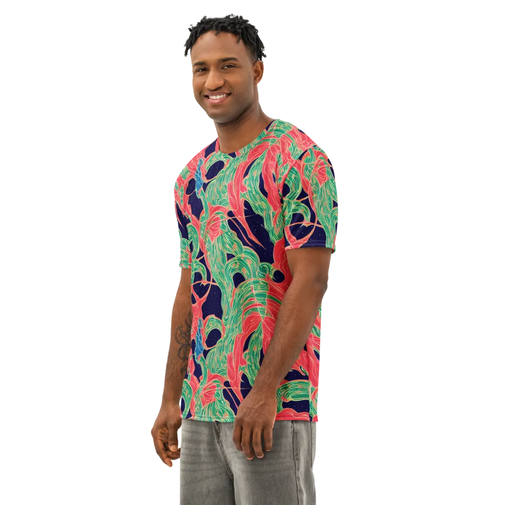 Midnight Jungle on Men's Cotton Crew Neck T-Shirt — Left Front