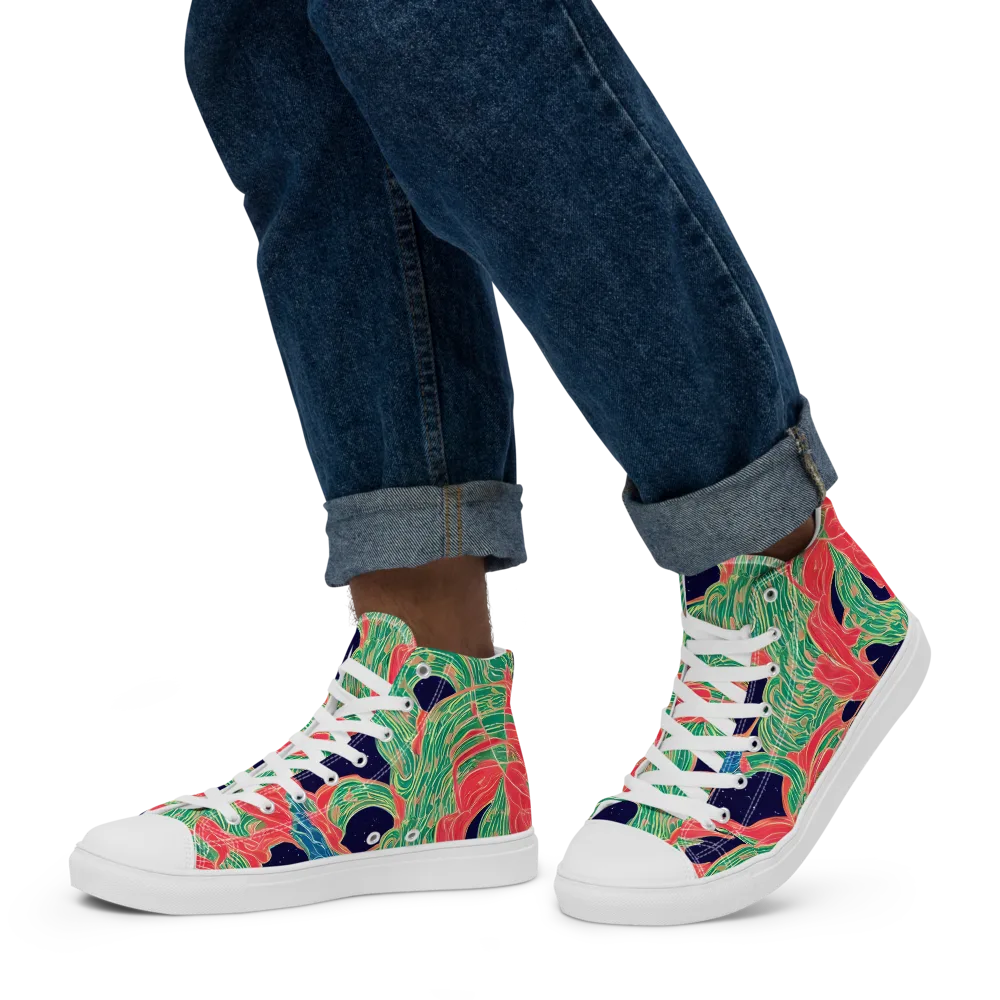 Midnight Jungle on Men's High Top Canvas Shoes — Left