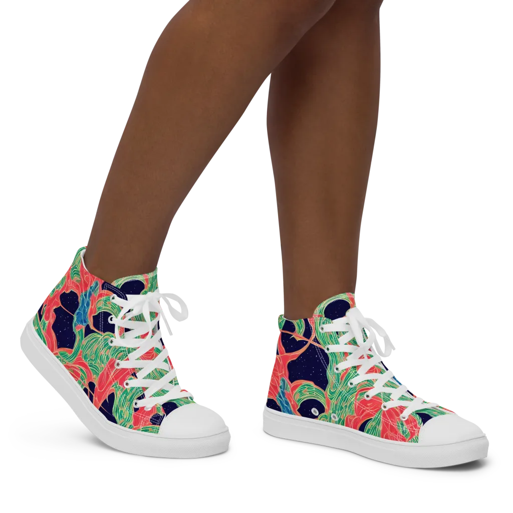 Midnight Jungle on Women's High Top Canvas Shoes — Right