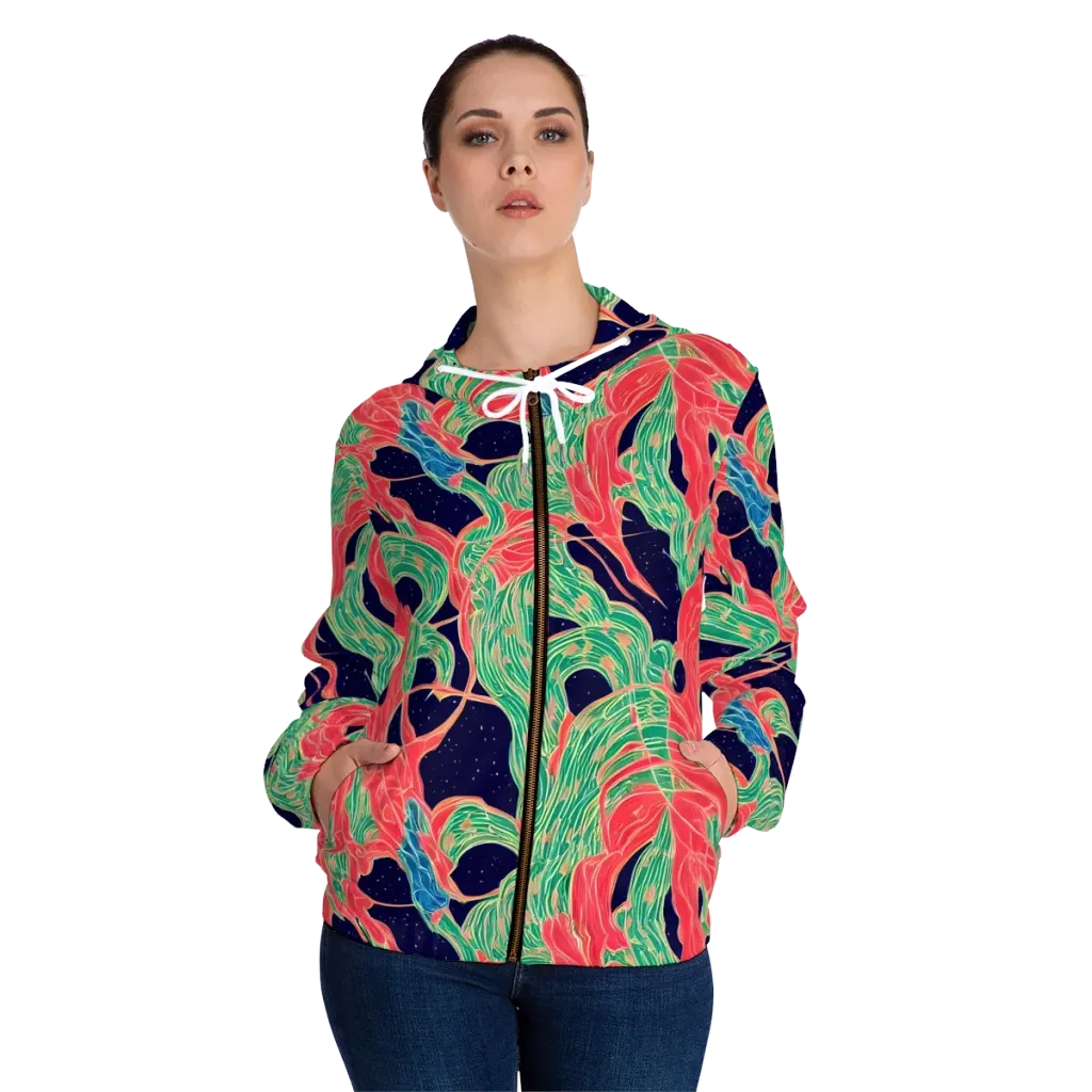 Midnight Jungle on Women's Full-Zip Hoodie — Front On Person