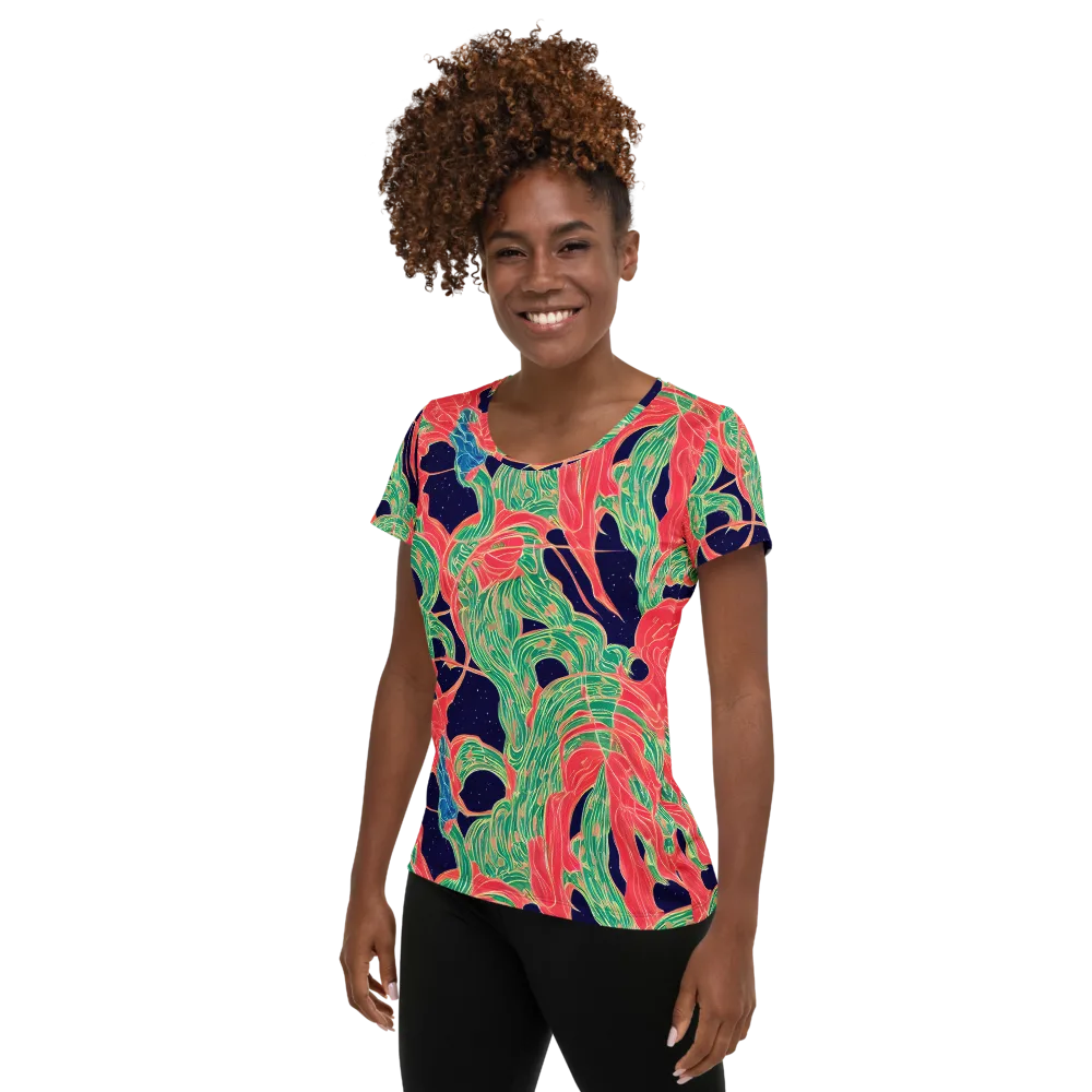 Midnight Jungle on Women's Athletic T-Shirt — Left