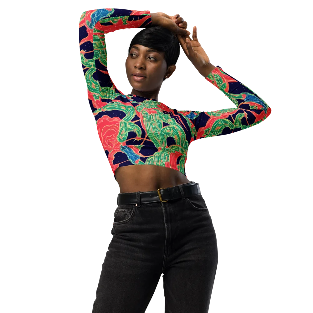 Midnight Jungle on Long Sleeve Crop Top — Front