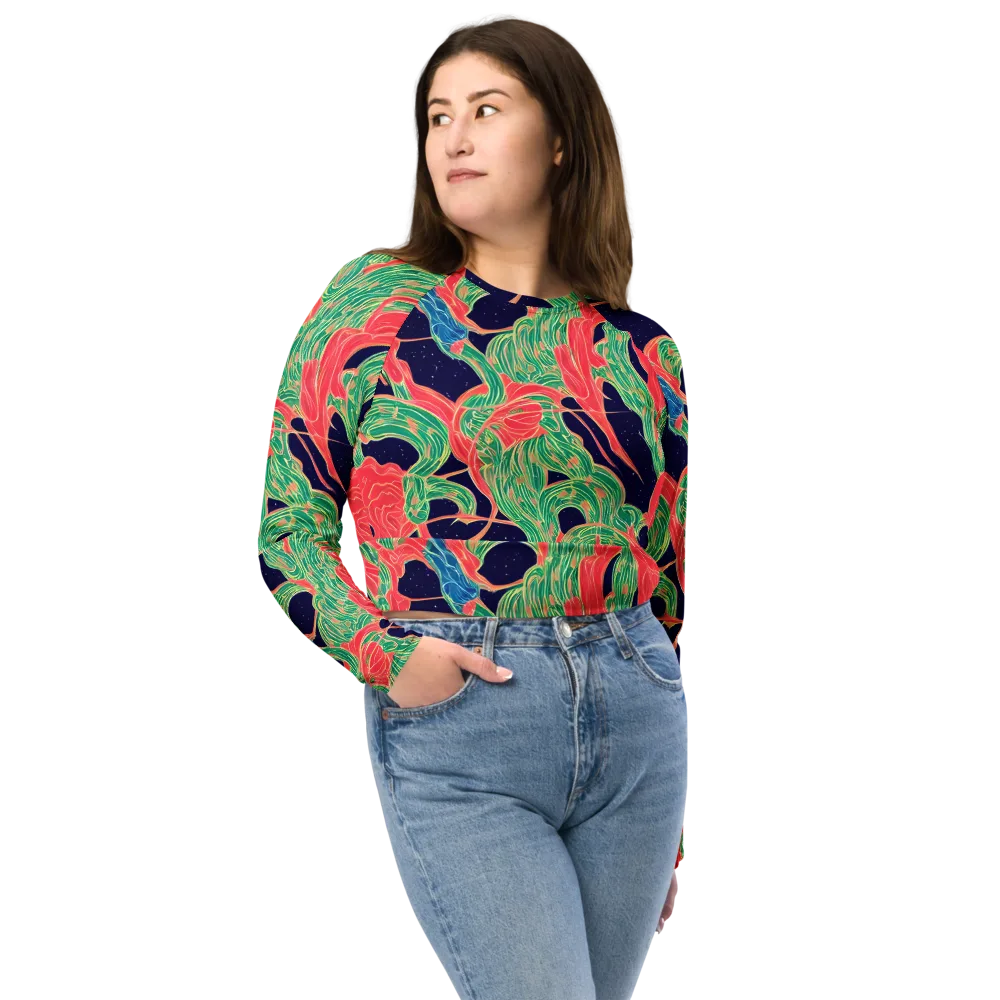 Midnight Jungle on Long Sleeve Crop Top — Front