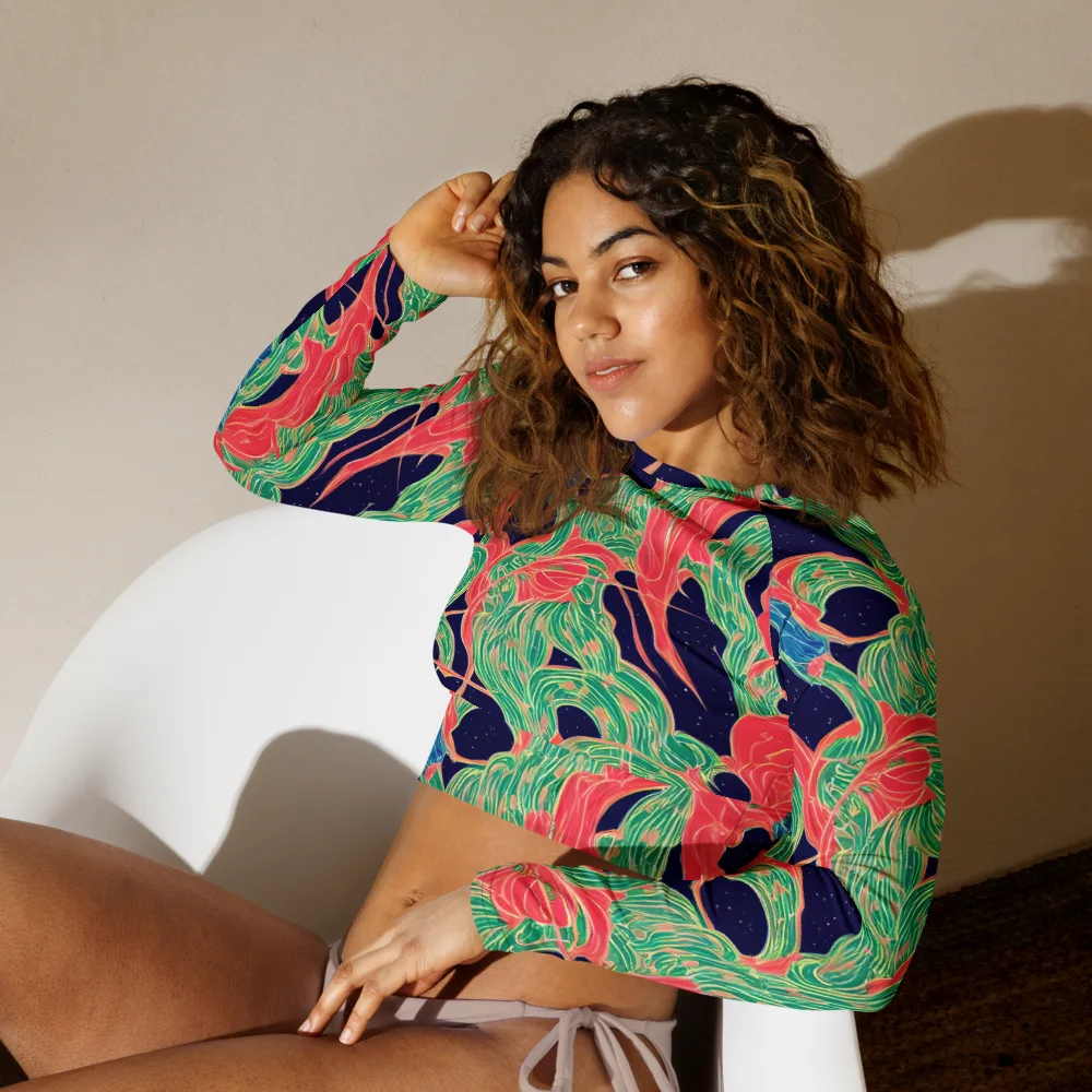 Midnight Jungle on Long Sleeve Crop Top — Left Front
