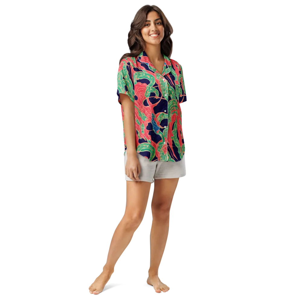 Midnight Jungle on Women's Short Sleeve Pajama Top — Front
