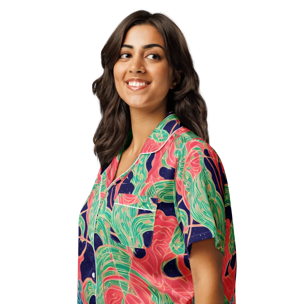 Midnight Jungle on Women's Short Sleeve Pajama Top — Left Front