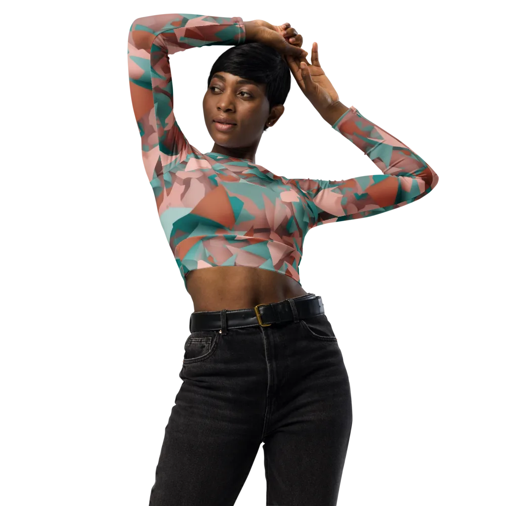 Mint Shatter on Long Sleeve Crop Top — Front