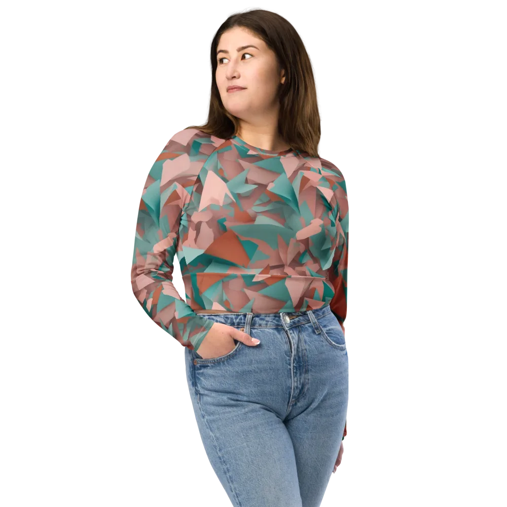 Mint Shatter on Long Sleeve Crop Top — Front