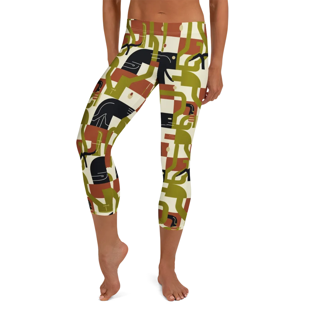 Olive Noir Circuit on Capri Leggings — Front