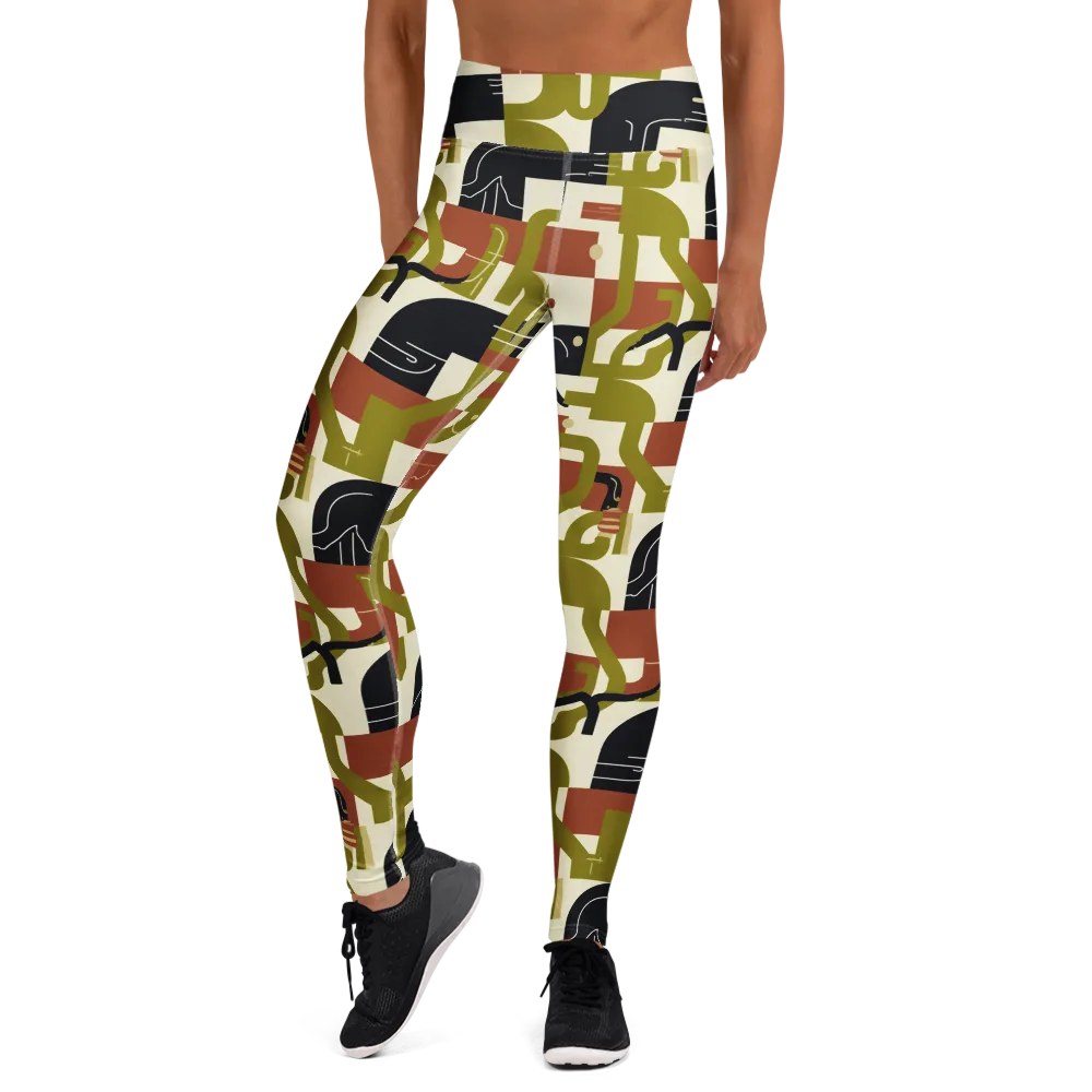 Olive Noir Circuit on Yoga Leggings — Front