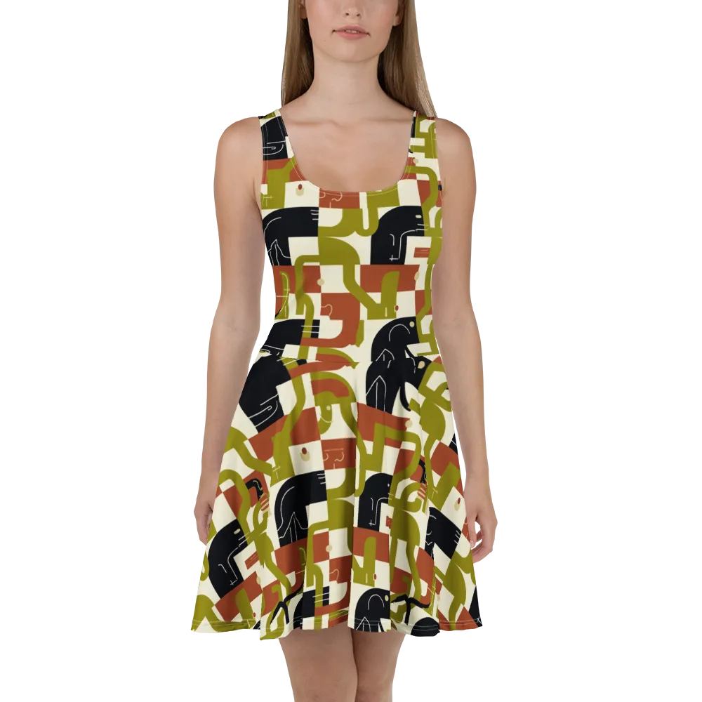 Olive Noir Circuit on Skater Dress — Front