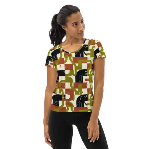 Olive Noir Circuit on a Women's Athletic T-Shirt