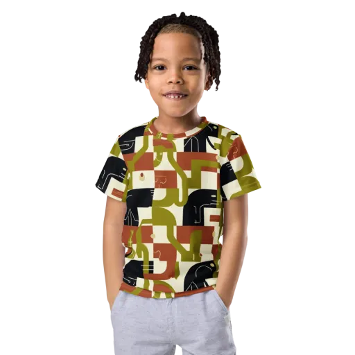 Olive Noir Circuit on a Kids Crew Neck T-Shirt
