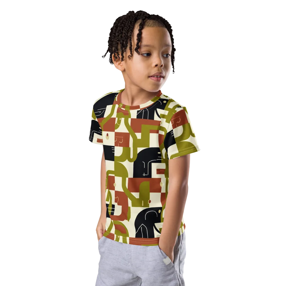 Olive Noir Circuit on Kids Crew Neck T-Shirt — Left Front