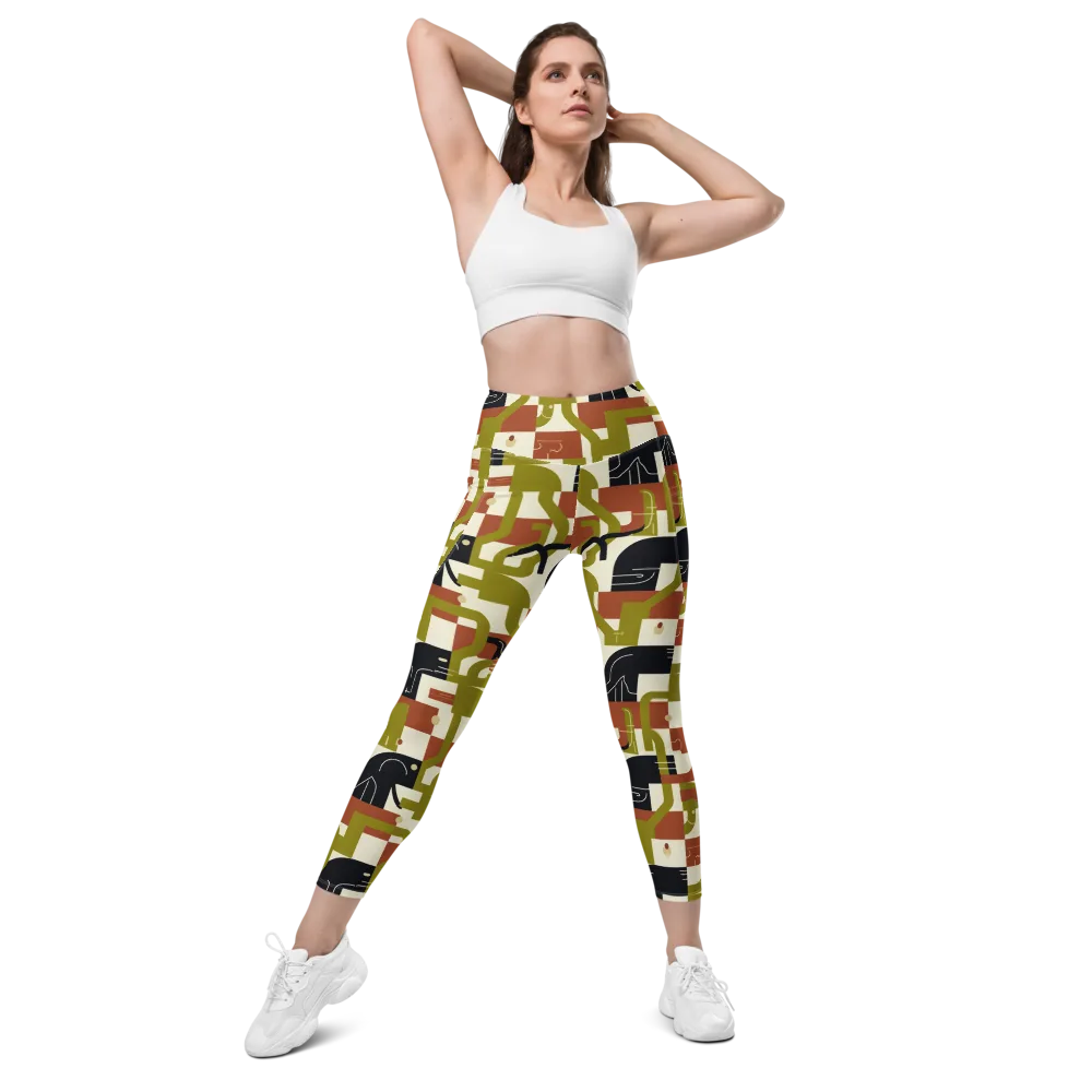 Olive Noir Circuit on Leggings with Pockets — Front