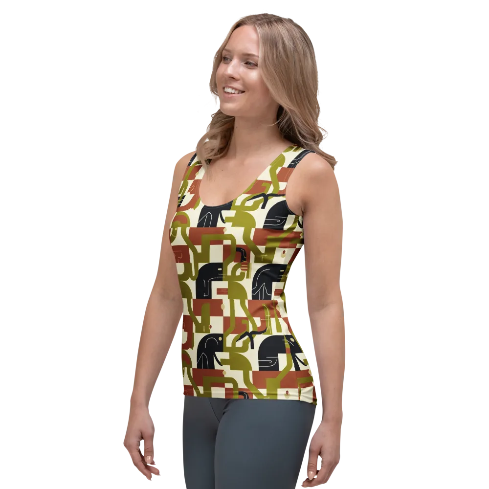 Olive Noir Circuit on Women's Tank Top — Left Front