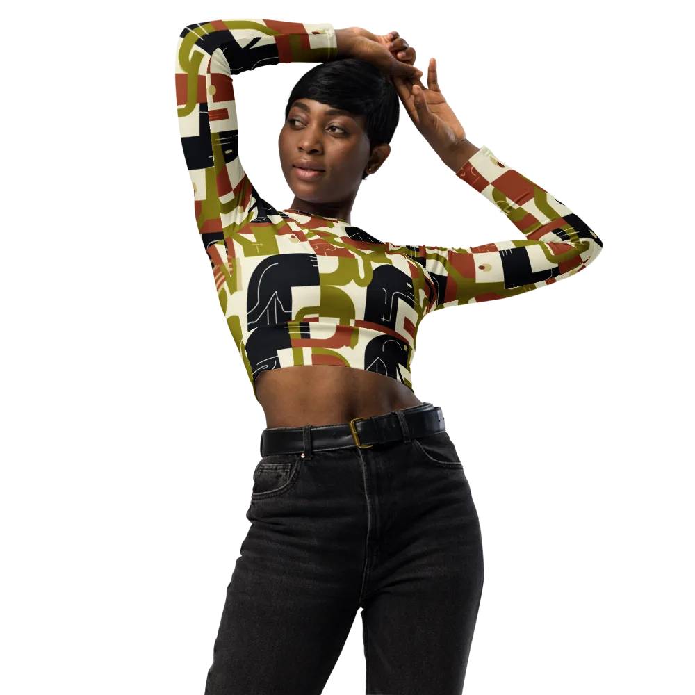 Olive Noir Circuit on Long Sleeve Crop Top — Front