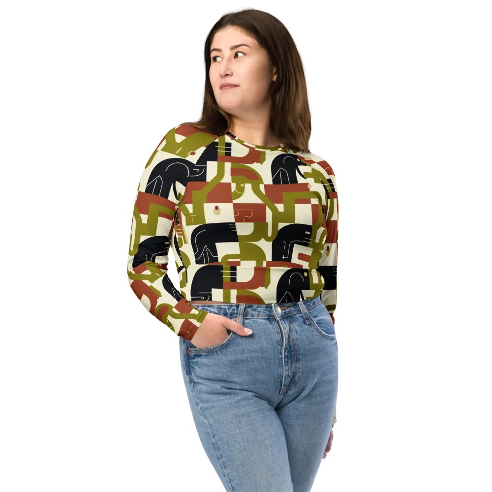Olive Noir Circuit on Long Sleeve Crop Top — Front